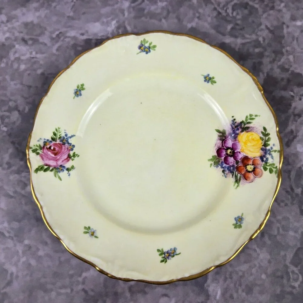 Vintage Porcelain 3 Piece Set Cup, Saucer, Snack Plate Floral Pattern Gold Trim